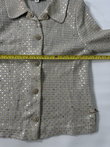 St. John Evening by Marie Crème Tan Sequin Rhinestone Jacket Size 14 Gold Square - Picture 4 of 15