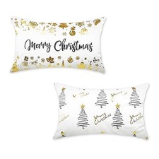 Christmas Decor Pillow Covers 12x20 Set of 2 Merry 20" x 12" Pack of 2 Gold