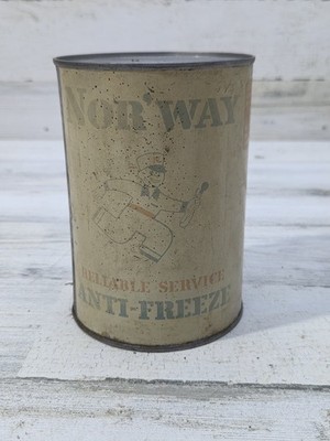 VINTAGE ORIG. NOR'WAY ANTI-FREEZE RELIABLE SERVICE 1 Quart METAL ADVERTISING CAN