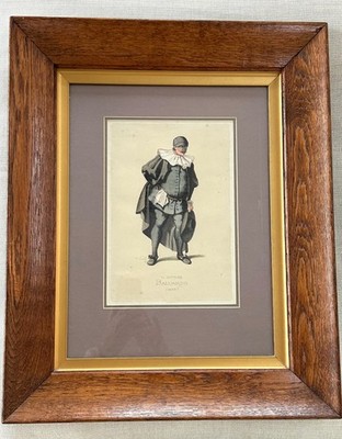 Antique Engraving IL DOTTORE BALOARDO Commedia Dell Arte in EDWARDIAN OAK FRAME
