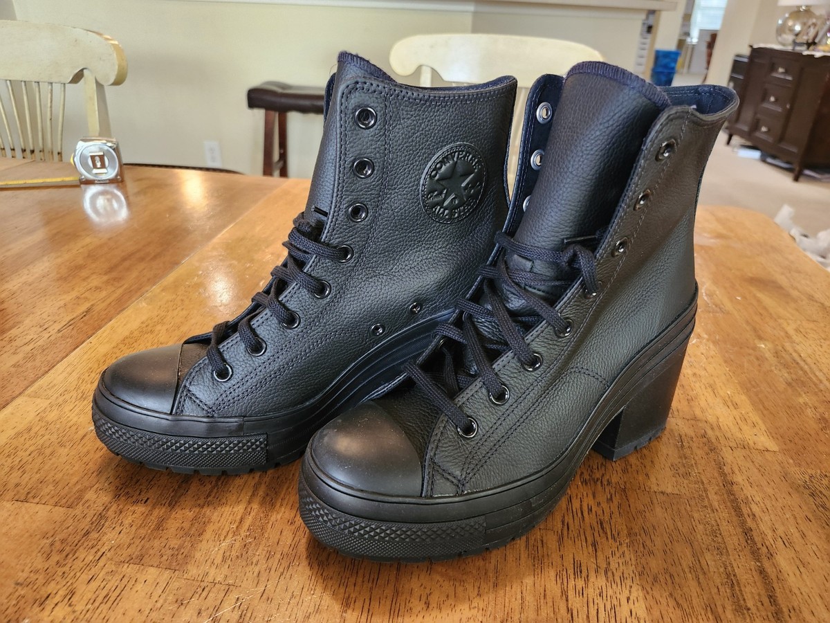 Converse Chuck 70 De Luxe Heel-Black Leather Boots/Shoes- Size