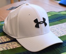 NWT UNDER ARMOUR Blitzing Mens Flex Fitted Hat-XL/XXL  28 WHITE/BLACK Logos