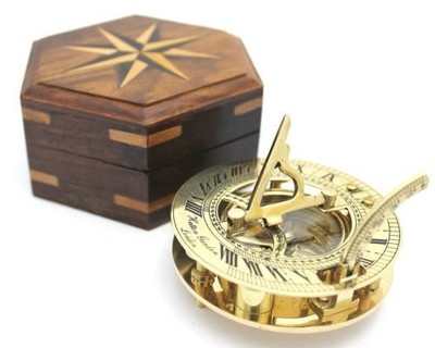 Thor Instruments Nautical Solid Brass Round Sundial Compass Rosewood Brass