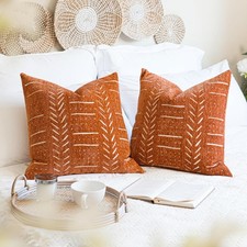 Decorative Throw Pillow Covers 18X18 Set of 2, Brick Red Terracotta Boho Farm...
