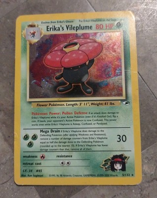 Pokemon Erika's Vileplume Holo Rare Gym Heroes 5/132 LP-NM Condition