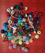 Vtg Hair Tie Ponytail Holders Lot Of 45 Large  Small Twin Beads Knocker Balls