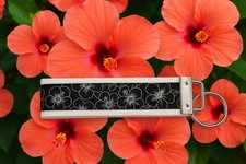Black and white flower Cotton Webbing Keychain, wristlet,keyfob