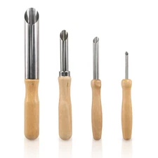 4 Pack Stainless Steel Circular Clay Hole Cutters, Wooden Handle Clay Tools ...