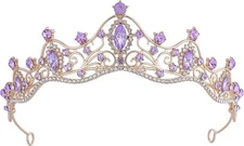 Crystal Crown for Women Girls Elegant Princess Headband Sparkling Purple 