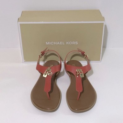NIB Michael Kors Suki Sandals With Charms Lock Key Orange Terractta Size 8.5