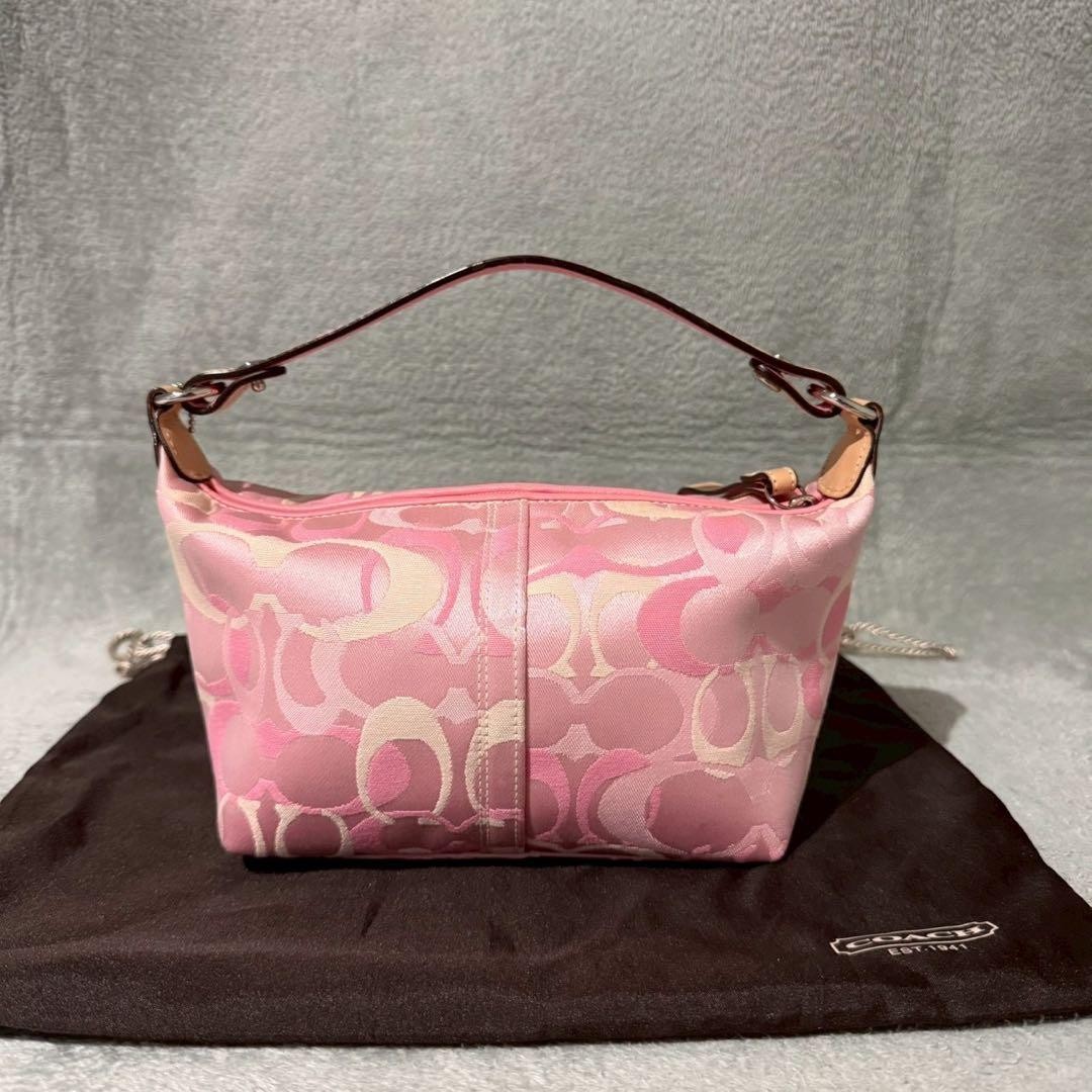 COACH Ladybug Pink Signature Pouch Handbag Canvas Leather Y2K Rare