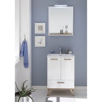 Badezimmer Waschtisch Mit Unterschrank Spiegel BadmöBel Set Weiß GläNzend Eiche