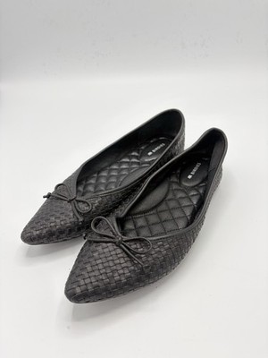 Birdies The Goldfinch Black Pewter Woven Raffia Ballet Flats Bow Women s 7.5