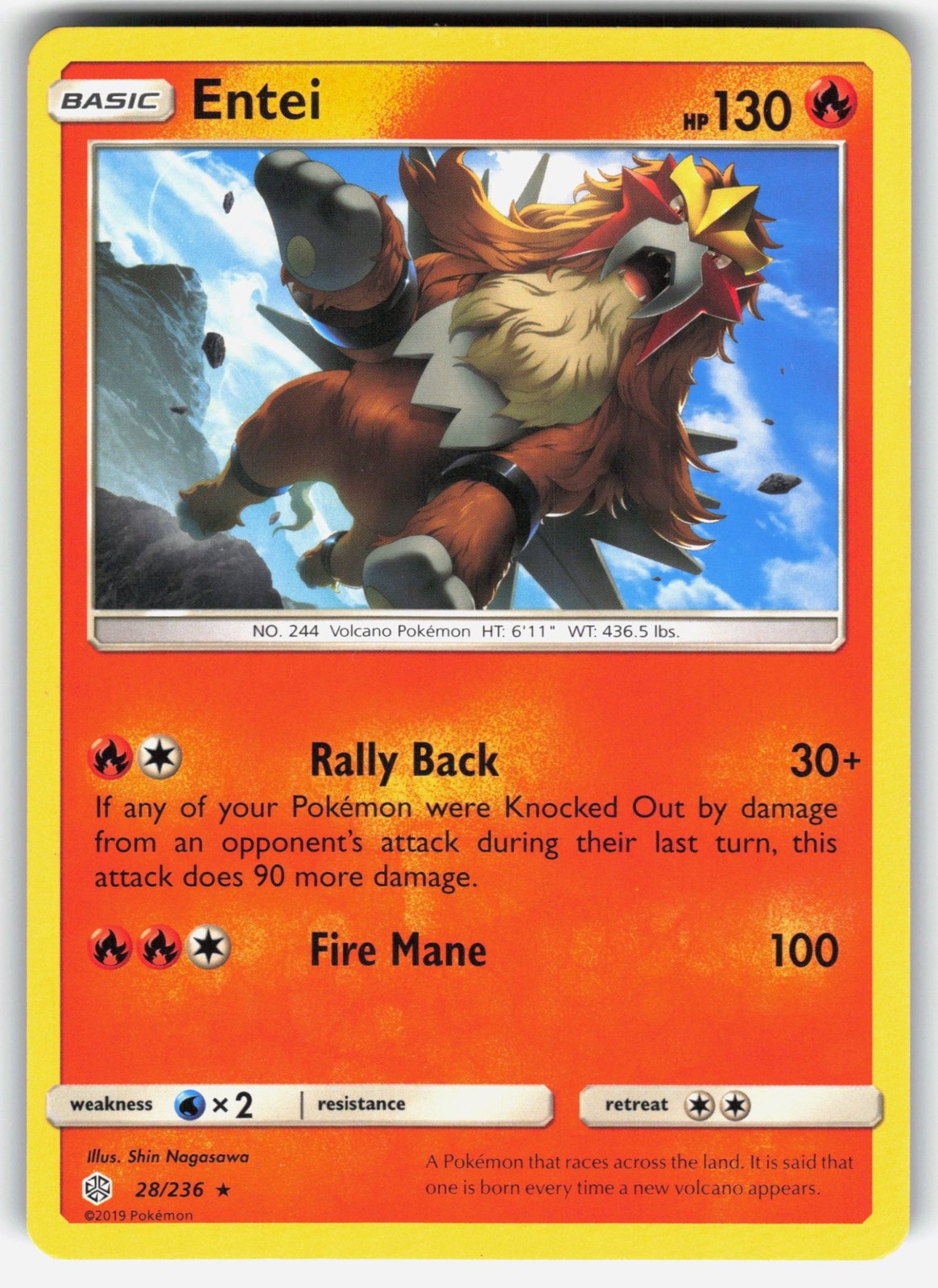 Entei 28/236 SM - Cosmic Eclipse Pokemon Rare Lightly Played