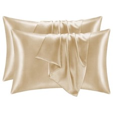 2PCS Satin Silk Pillowcase Pillow Case Cover King Queen Standard Cushion Cover