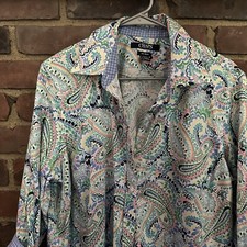 CHAPS No Iron Paisley Check Gingham 3/4 Sleeve 1X -47 Chest 28.5” Long