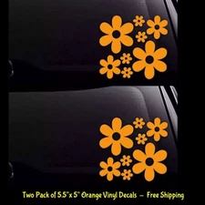 Groovy Daisy Flowers Silhouette Two 5.5" Orange Vinyl Decals Car Windows laptop