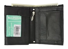 Premium Leather Bifold Wallet with Coin Pouch ID Window Photo Holder by Marshal