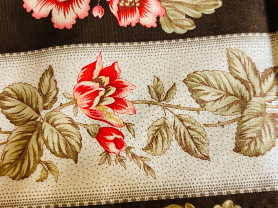 Grace by 3 Sisters for Moda Striped Florals Brown Beige Cotton 22W x108L inches - Image 4 of 4