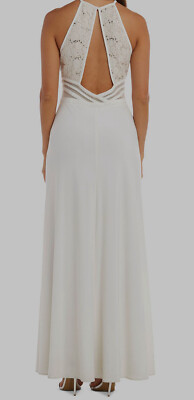 R&M RICHARDS Womens Ivory Sleeveless Halter Full-Length Sheath Formal Dress Juniors Size: 15