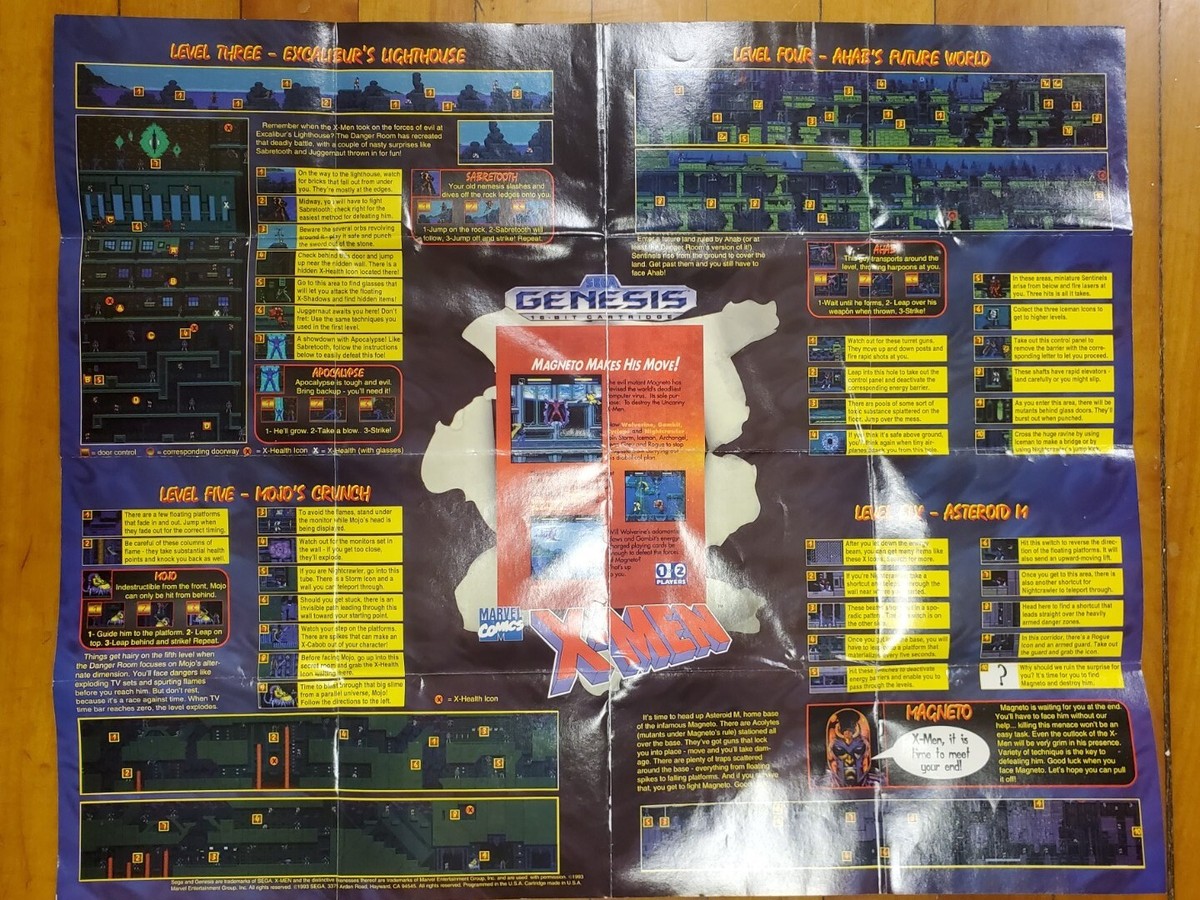 X-Men (Sega Genesis, 1993) Rare POSTER Only - Hard to Find Vintage