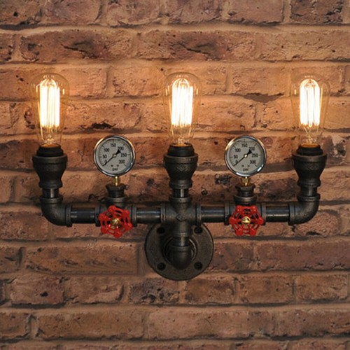 American Retro Wall Sconce Multi Head Steampunk Pipe Wall Mount Light Fixture - Picture 3 of 18
