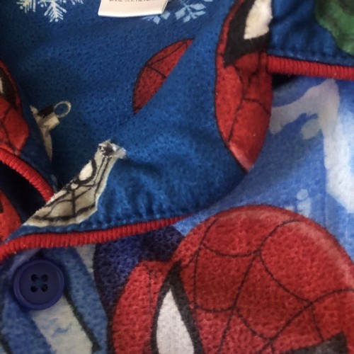 SPIDERMAN Marvel Boys Sz 8 2 Pc Christmas Santa Hat Button up Pajama Set Pjs - Picture 3 of 4