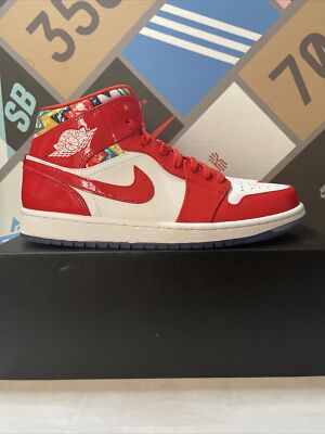 Air Jordan 1 Mid SE Barcelona Shoes Chile Red White Pollen 