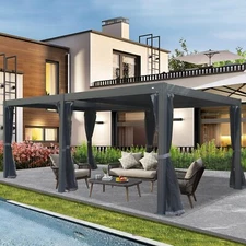 Louvered Pergola 12' × 20'Outdoor Aluminium Pergola w/Adjustable Roof Gray