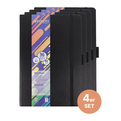 WESTCOTT Notizbuch DIN A4 kariert 4-er Pack nachhaltiges FSC-Mix Papier Hardcover