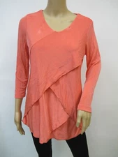 Affinity for Knits 3/4 Sleeve V Neck Cross Over Layered Top Size S Coral