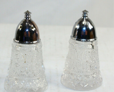 Crystal Cut Silver-Plate Top Salt Pepper Shakers 2 5/8'' tall