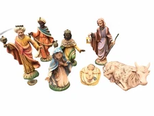 Vintage Nativity Set 7 Figures Manger Italy Christmas Mary Joseph Wise Men Jesus