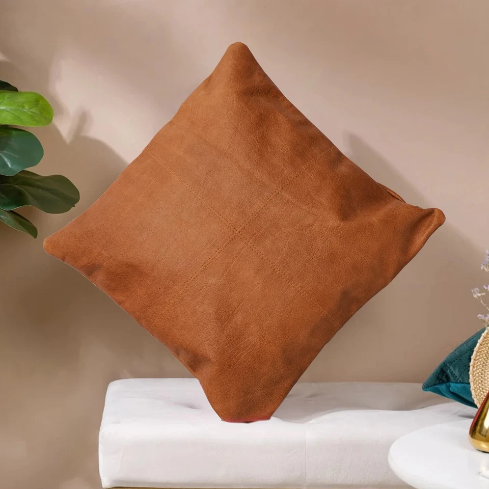 Throw Pillow Covers Genuine Leather Lambskin Sofa Decor Cushion Cases Soft Cover - Image 3 of 4