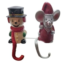 Vintage Sun Hill Gray Mouse Snowman Christmas Shelf Sitter Stocking Hangers 80's