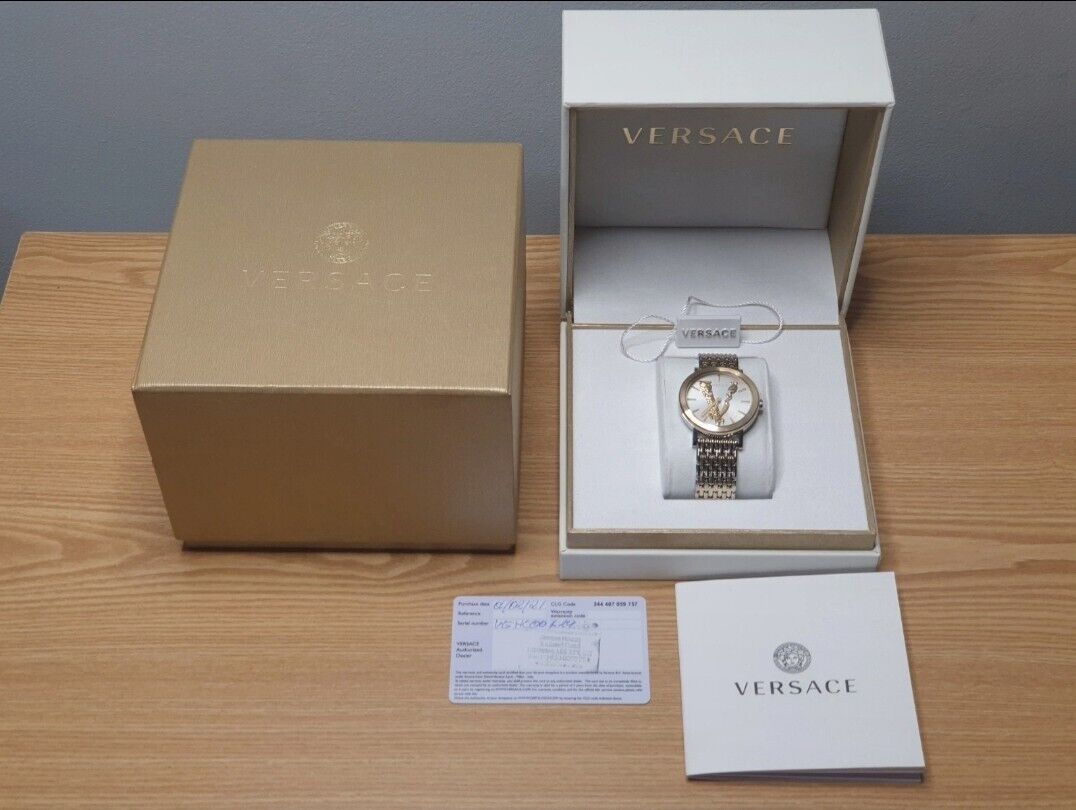 Versace Swiss Watch, Sapphire Crystal Two Tone Metal. RRP £950 Authenticity Card