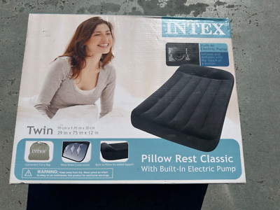 Intex Dura-Beam Classic Air Mattress With Pillow Rest & Internal Pump (Black)