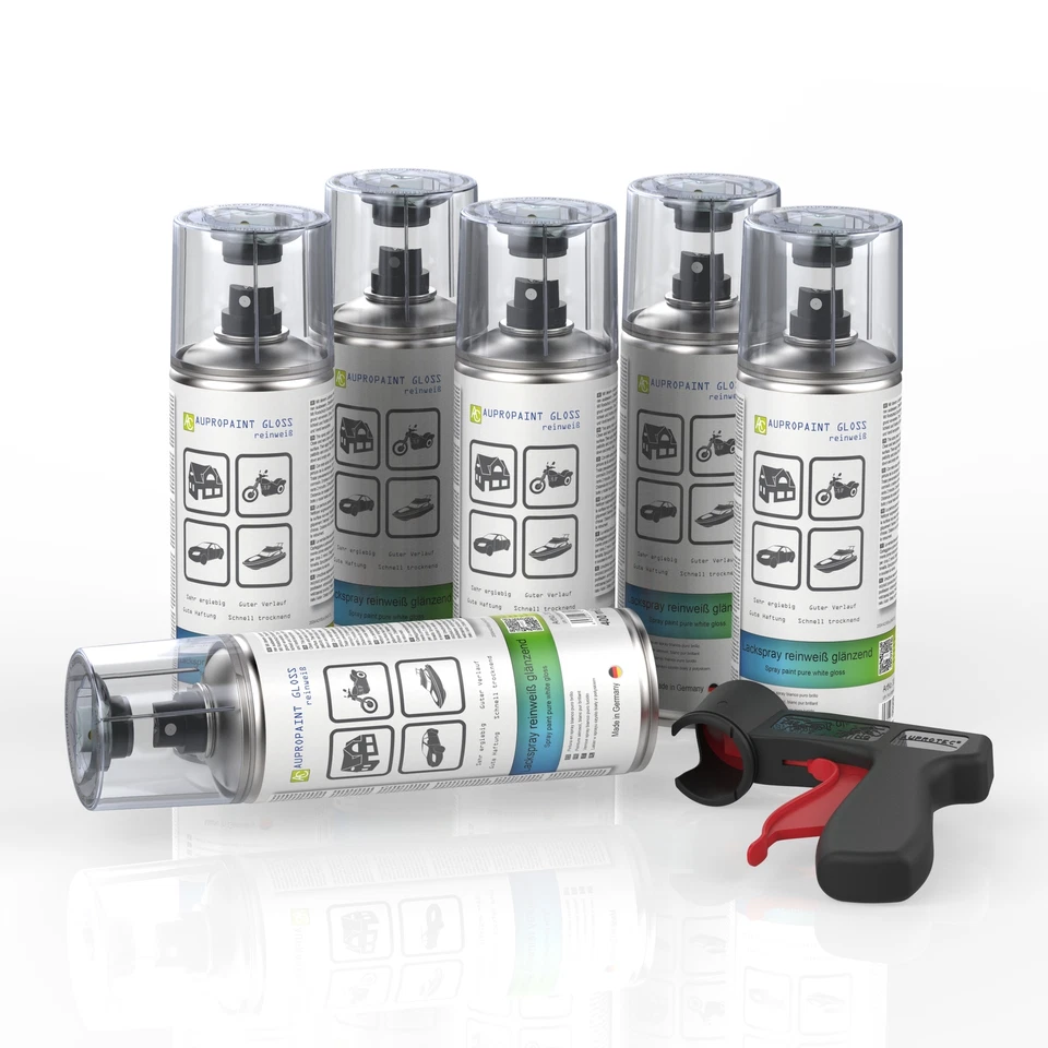 6x Lackspray weiß glänzend AUPROPAINT GLOSS Auto Lack 400ml + PG