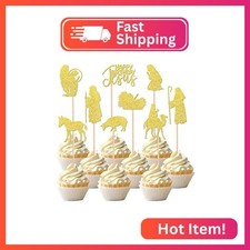 36 PCS Christmas Nativity Cupcake Toppers Glitter Religious Christmas Happy Birt