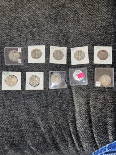 90% Silver Walking Liberty Half Dollars Lot Of 10 Various Dates And Mints