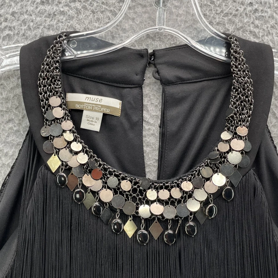 Muse Mini Dress Women's 10 Fringe Coin Tassel Flapper Boho Cocktail 1920's Party - Image 2 of 4