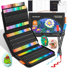 80 Colors Dual Tip Acrylic Paint Markers, Brush Tip and Fine Tip Acrylic Paint P