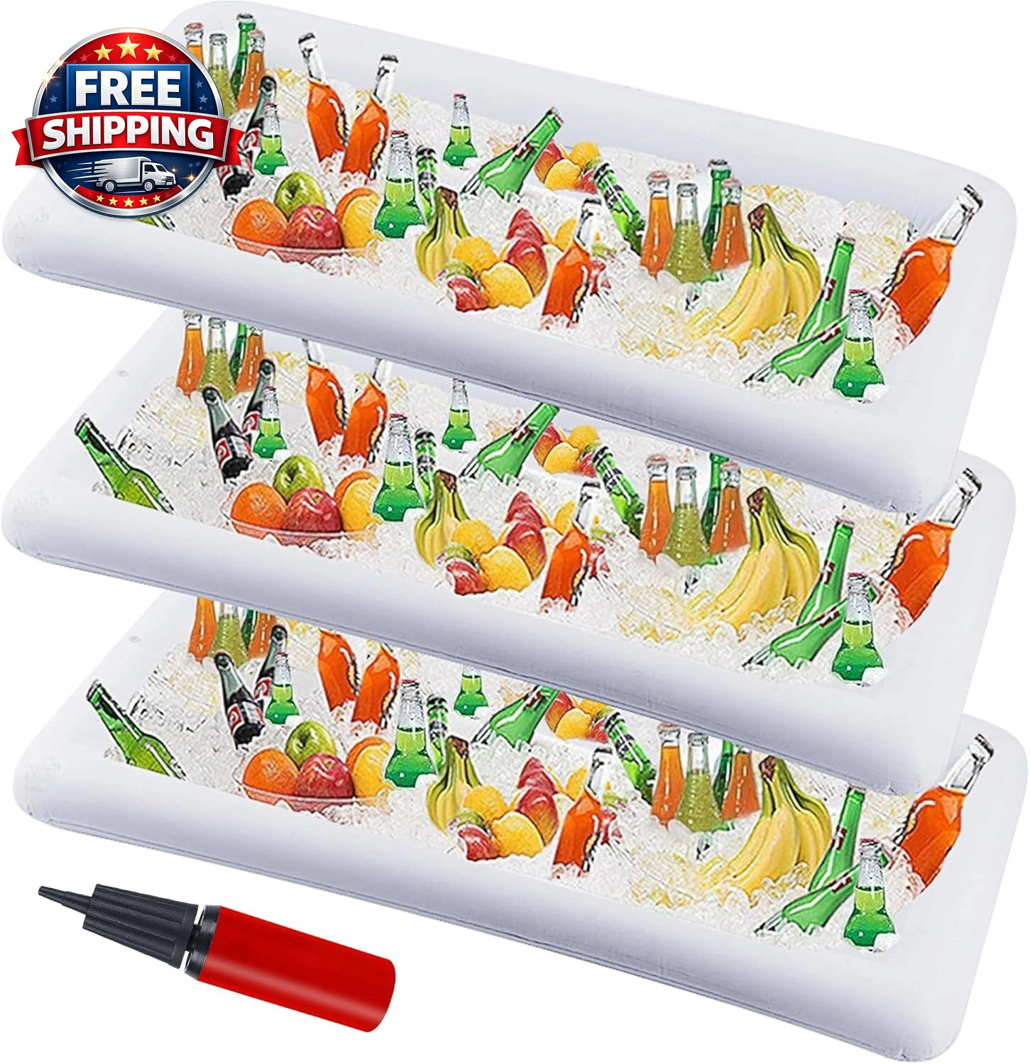 Inflatable Serving Bar, 3 Pack Ice Serving Buffet Salad Cooler Food Drink Contai