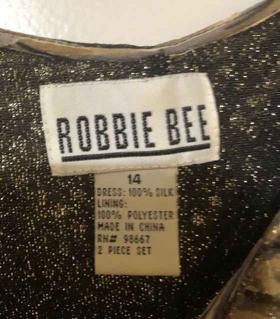 Robbie Bee Vintage Size 14 Silk Tiger Overlay Metallic Sequin Sheath Dress ~EUC~ - Image 2 of 4