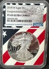 2018-W Congratulations $1 AMERICAN SILVER EAGLE NGC PF70UC FLAG CORE HOLDER