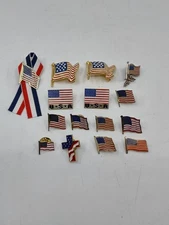 Lot 15 American Flag Metal Brooch Tie Tack Lapel Pin USA Patriotic Stars Stripes