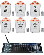 6 Rockville RF WEDGE WHITE RGBWA UV Battery Wireless DMX Up Lights Controller