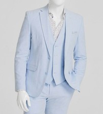 Bar III Men's Blue Slim-Fit Linen 2-Piece Suit Jacket Pants Size 36S