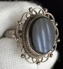 Sterling Silver Onyx Ring Band Size 4.5 Ladies 925 Taxco Mexico Eagle Mark VTG
