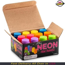Mini Neon Party Bubbles for Kids - (Pack of 12) Bulk Wands and Bottles for Blowi
